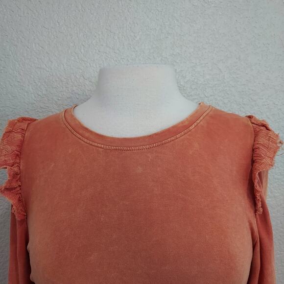 Anthro's Eri + Ali Coral Orange Flutter Short Sleeve Blouse Size S - Picture 3 of 15